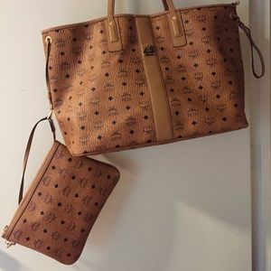 MCM Large Reversible Cognac Brown Leather Tote